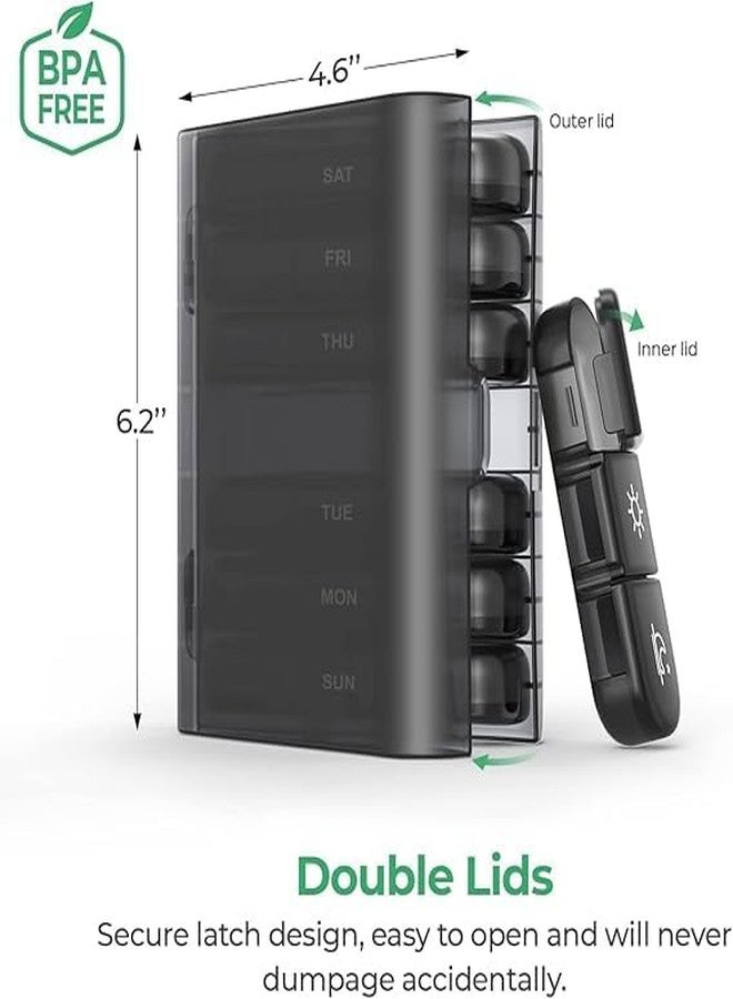 JAMBUVANTI Weekly Medicine Organizer Box 03 Times a Day, Tablets Container Case Travel Pill Box For 07 days | Black | 01 Pcs - Image 3